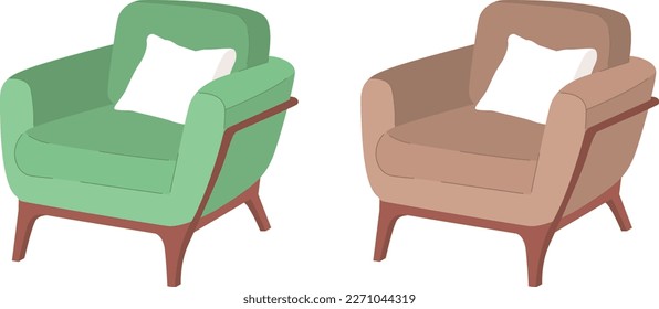 Retro upholstered armchairs semi flat color vector objects set. Editable elements. Full sized icons on white. Simple cartoon style spot illustration pack for web graphic design and animation