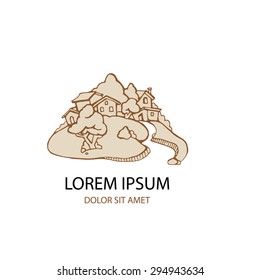 retro urban day landscape with five little houses. Logo template