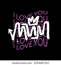 Retro urban style grunge drawing. Graffiti tagging of Mum with typographic text of I love you. Vector illustration design for fashion graphics, t shirt prints. Trendy Mothers day's greeting card. 