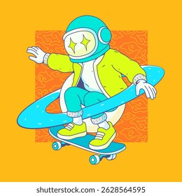 Retro Urban Vibes Illustration. Bold Astronaut Street style Skate Design and Street Pop Graphics for Apparel, Posters and Print