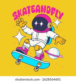 Retro Urban Vibes Illustration. Bold Astronaut Street style Skate Design and Street Pop Graphics for Apparel, Posters and Print	