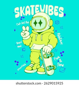 Retro Urban Vibes Illustration. Bold Astronaut Street style Skate Design and Street Pop Graphics for Apparel, Posters and Print