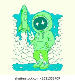 Retro Urban Vibes Illustration. Bold Astronaut Character Art and Street Pop Graphics for Streetwear T-shirt and Poster Art Design