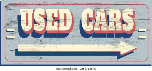 Retro used cars sign on wood grain