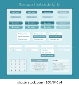 Retro user interface design kit. Basic ui controls website template. Vector background. 