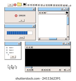 Retro User Interface Elemente im Stil der 90er Jahre. 90er-Jahre-Retro-Elemente der Benutzeroberfläche. 