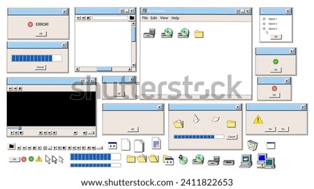 Retro user interface elements 90s style. 90s retro user interface elements. 