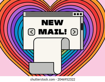 Retro user interface window with a message "New mail". Vector illustration.