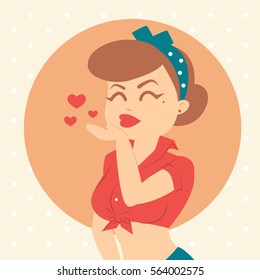 Retro valentine card,  pin-up woman, vactor illustration