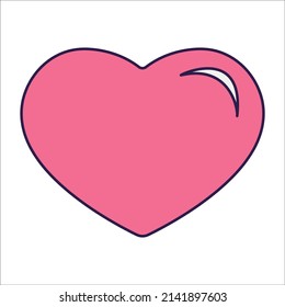 Retro Valentine Day icon heart. Love symbols in the fashionable pop line art style. The figure of a heart in soft pink color. Vector illustration isolated on white.