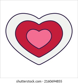 Retro Valentine Day icon heart. Love symbols in the fashionable pop line art style. The figure of a heart in soft pink, red and coral color. Vector illustration isolated on white.