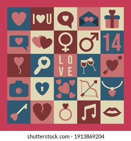 retro valentine romantic icon set