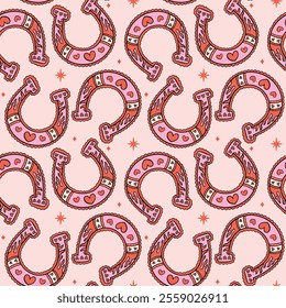 Retro Valentine Seamless Pattern Cowboy Horseshoes isolated on background