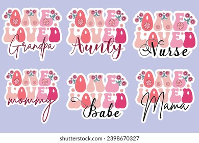 Retro Valentine typography stickers design