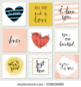 Retro Valentine's Day cards and prints. Hand lettering design. Vector illustration.