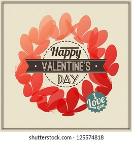 Retro Valentine's Day greeting card with red butterflies- vector illustration