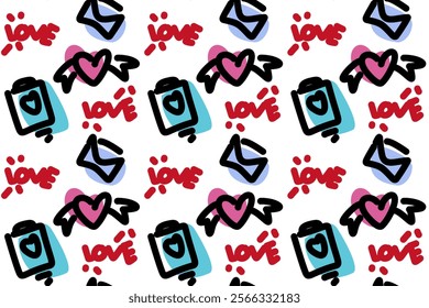 Retro Valentines Day Patterns for Vintage Lovers Vintage inspired seamless patterns with hearts lips, and love text in a retro color palette
