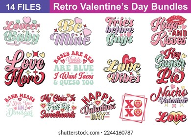 Retro Valentine's Day  Quotes svg Bundle. Quotes about Retro Valentine's Day , Retro Valentine's Day  cut files Bundle of 14 svg eps Files for Cutting Machines Cameo Cricut, Retro Valentine's Day  Quo - Shutterstock ID 2244160787
