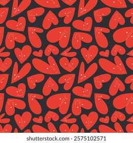 Retro Valentine's Day romantic seamless pattern with cute cartoon hearts. Love playful background for february 14