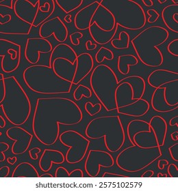 Retro Valentine's Day romantic seamless pattern with cute cartoon hearts. Love playful background for february 14