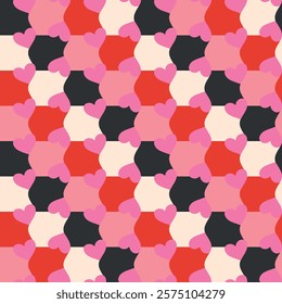 Retro Valentine's Day romantic seamless pattern with cute cartoon hearts. Love playful background for february 14