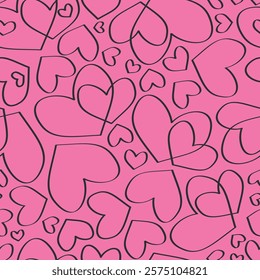 Retro Valentine's Day romantic seamless pattern with cute cartoon hearts. Love playful background for february 14