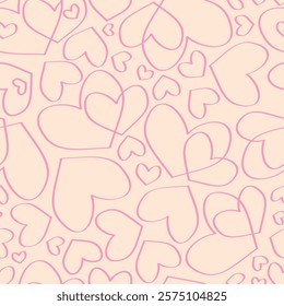 Retro Valentine's Day romantic seamless pattern with cute cartoon hearts. Love playful background for february 14