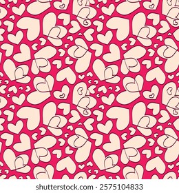 Retro Valentine's Day romantic seamless pattern with cute cartoon hearts. Love playful background for february 14