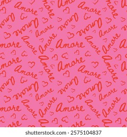 Retro Valentine's Day romantic seamless pattern with cute cartoon hearts. Love playful background for february 14