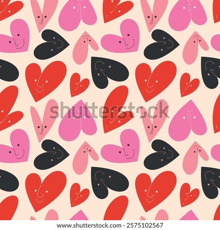 Retro Valentine's Day romantic seamless pattern with cute cartoon hearts. Love playful background for february 14