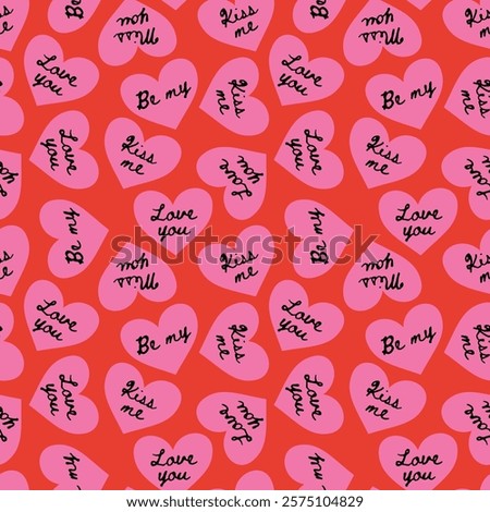 Retro Valentine's Day romantic seamless pattern with cute cartoon hearts. Love playful background for february 14