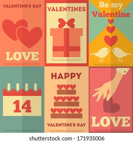 Retro Valentines Posters Collection. Flat Design. Vector Illustration.