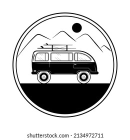 Retro Van Car Round Badge Design