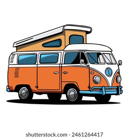 Retro van isolated on white background. Retro hippie van concept.