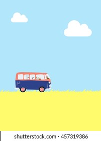 retro van on blue background
