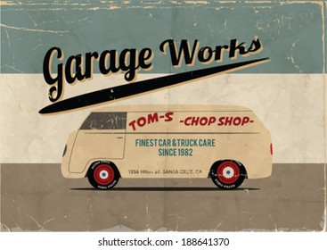 Retro van print. vector illustration