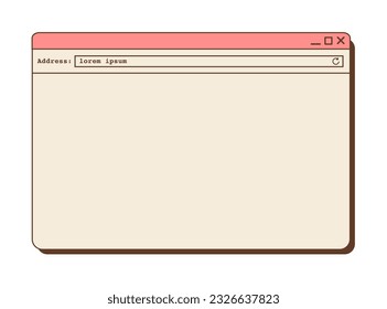 Retro vaporwave desktop browser in vibrant color. 80s 90s old computer user interface graphics with one open tab and address bar. Nostalgic retro style operating system. Vector flat illustration.