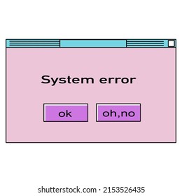 Escritorio retro vaporwave con cuadros de mensaje error del sistema y elementos de interfaz de usuario. Pantalla de computadora con programas y aplicaciones. Ilustración vectorial de UI y UX.