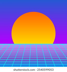 Fundo de grade de neon de vaporwave retro com Sunset gradiente