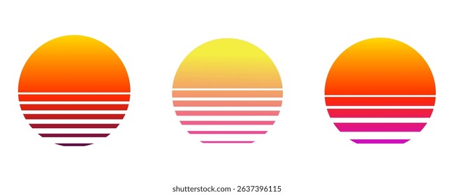Retro vaporwave sun futuristic sunrise. Cyberpunk geometric planet. Synthwave vintage. Sun circle retrowave abstract.