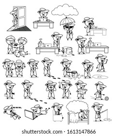 Retro Various Detective Agent Character - Set of Concepts Vector illustrations