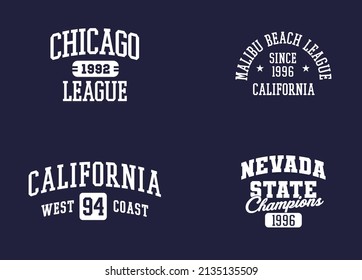 Retro varsity logos imprint. University slogan typography design. Vector illustration for fashion tee, t-shirt or other uses. 