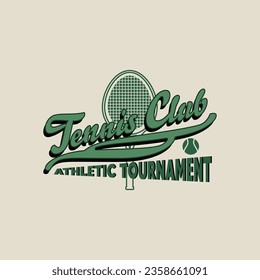 Retro varsity tennis logos prints. University slogan typography design. Vector illustration for fashion tee, t-shirt and poster