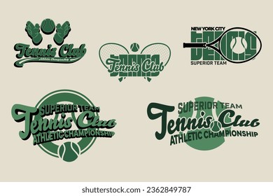Retro varsity tennis logos prints. University slogan typography design. Vector illustration for fashion tee, t-shirt and poster