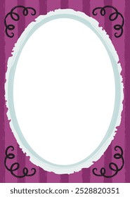retro vaudeville burlesque grunge modern mid century cartoon mask frame rectangular full page with rough purple stripes vector vintage background design resource