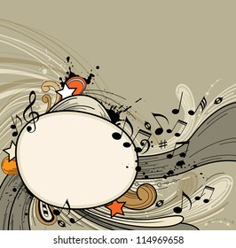 Retro vector abstract music background with notes.