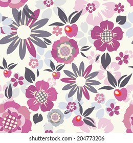 Retro vector apple and flower seamless pattern.