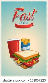 retro vector background with food