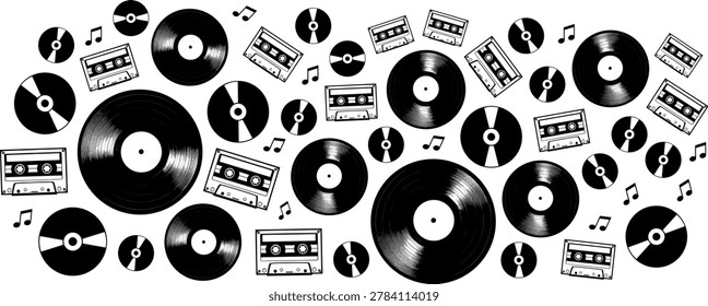 Retro Vector Background Graphics Set: Music Media – CDs, Vinyl Records, and Cassettes – A Collection and a Passion