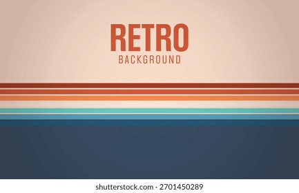 Fondo de Vector retro con Horizontales rayas de colores en tonos marrón naranja azulado y azul sobre fondo beige para Diseño gráfico vintage y diseño de póster